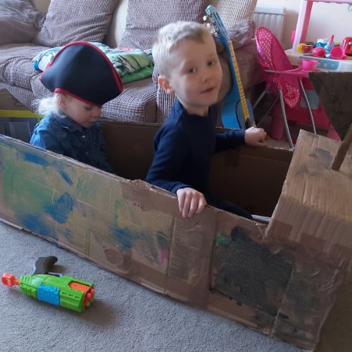 A boat made by all of us. Harry chose the boat by using images off google as to what he wanted it to look like. He then painted it after.